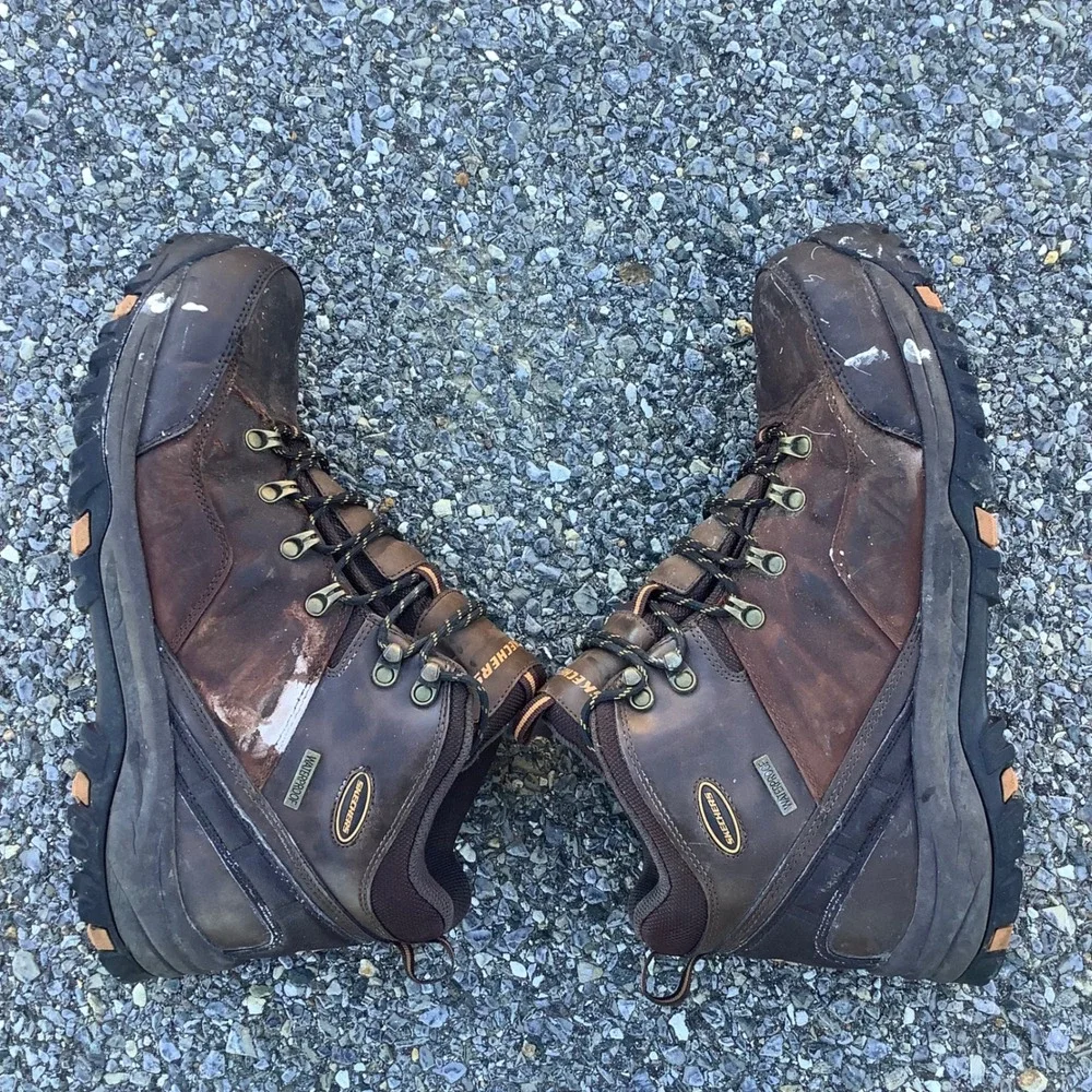 Skechers Waterproof Men's Leather Hiking Boots Brown Size 13‎ US